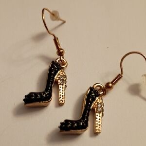 Elegant Black and Gold High Heel Earrings